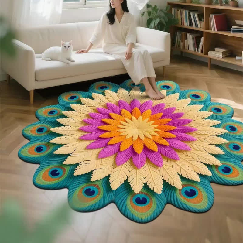 Tapis à motif de fleurs de paon et effet 3D - G - 160 cm - image 6