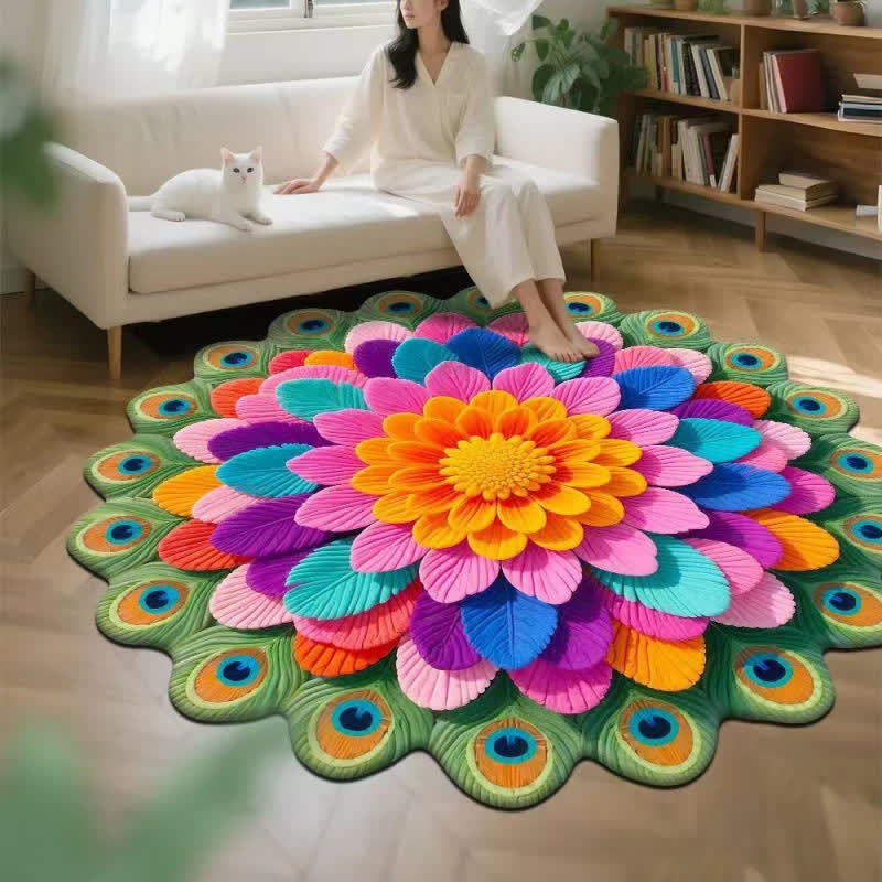 Tapis à motif de fleurs de paon et effet 3D - E - 160 cm - image 4