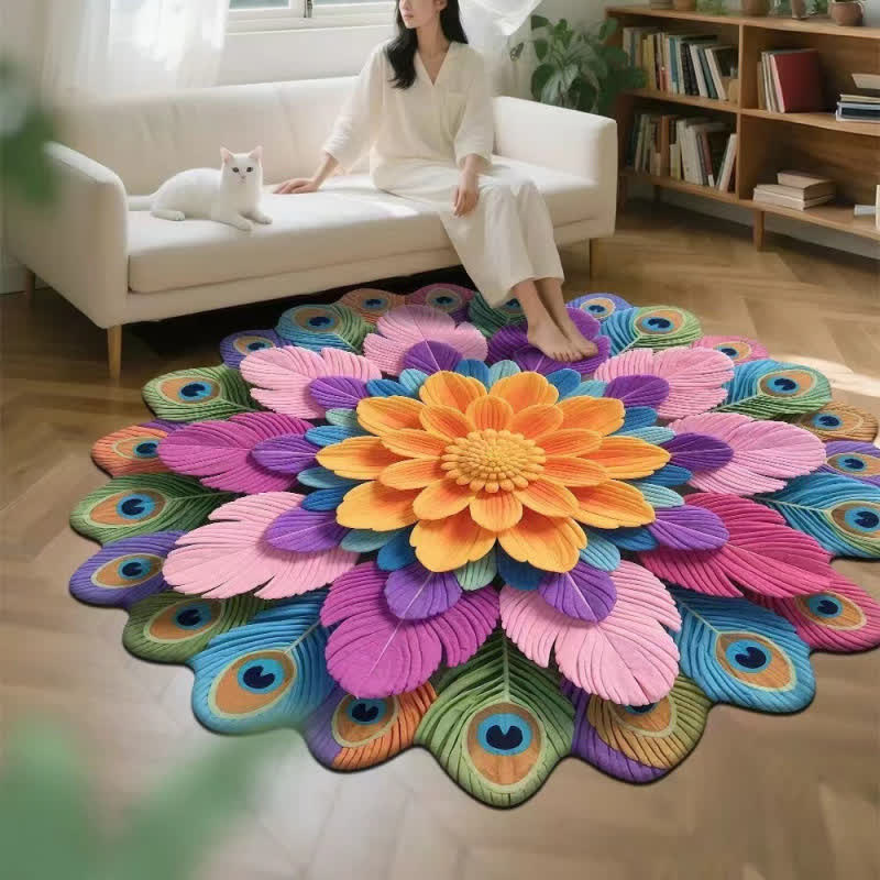 Tapis à motif de fleurs de paon et effet 3D - F - 160 cm - image 5