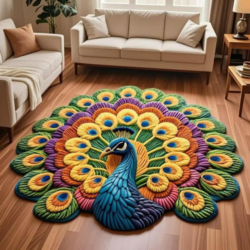Tapis à motif de fleurs de paon et effet 3D - UN - 160 cm - image 0