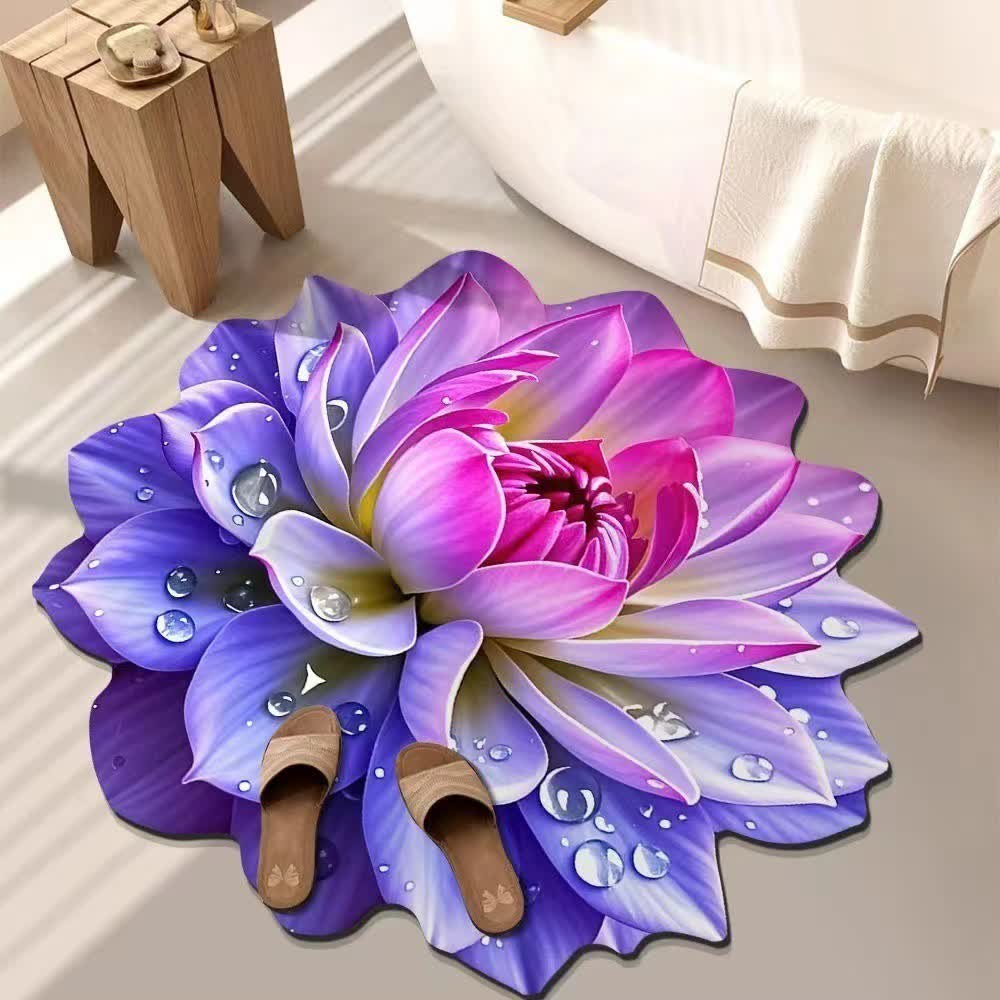 Tapis coloré à effet floral 3D - Violet et rose - 140 cm - image 0