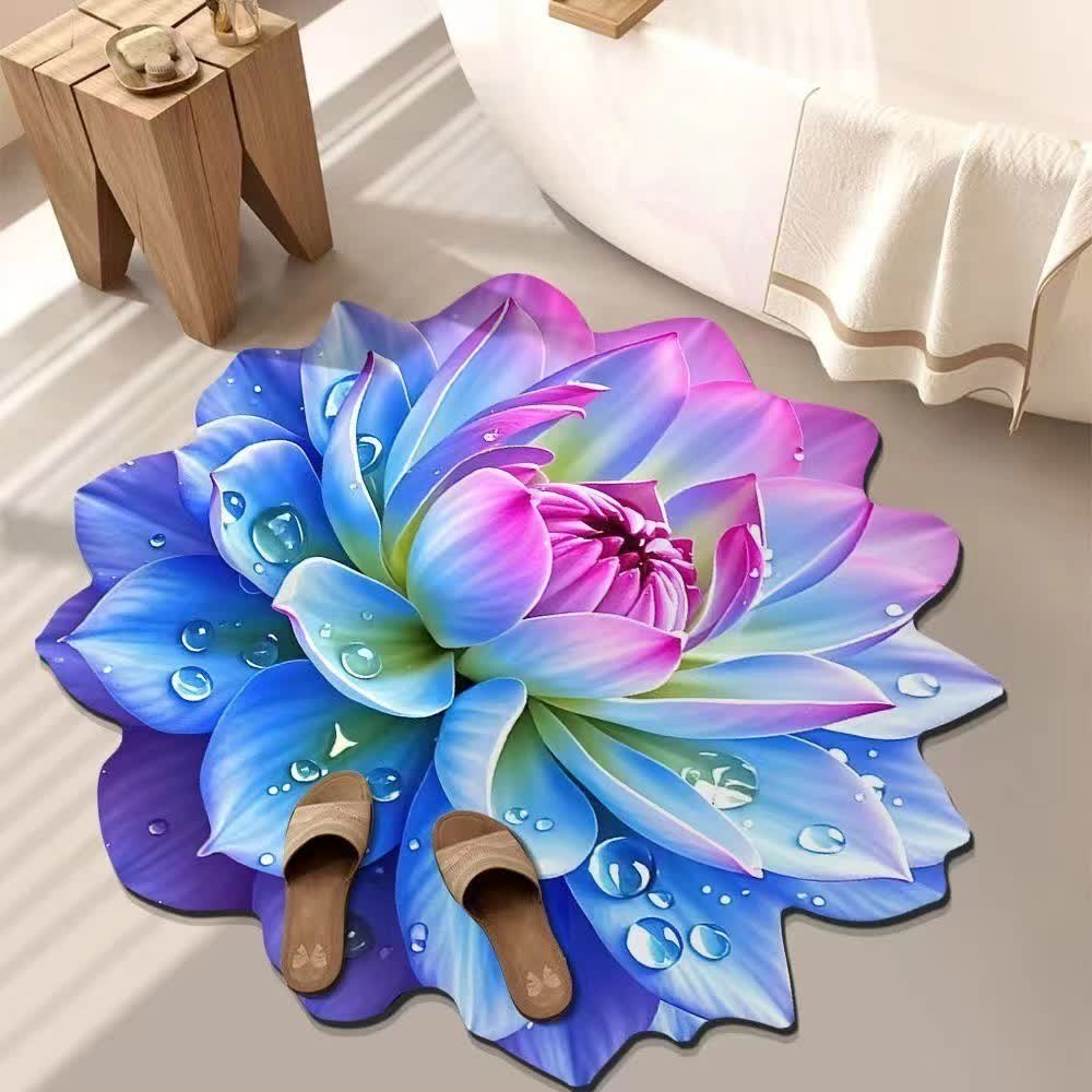 Tapis coloré à effet floral 3D - Bleu et violet - 140 cm - image 8