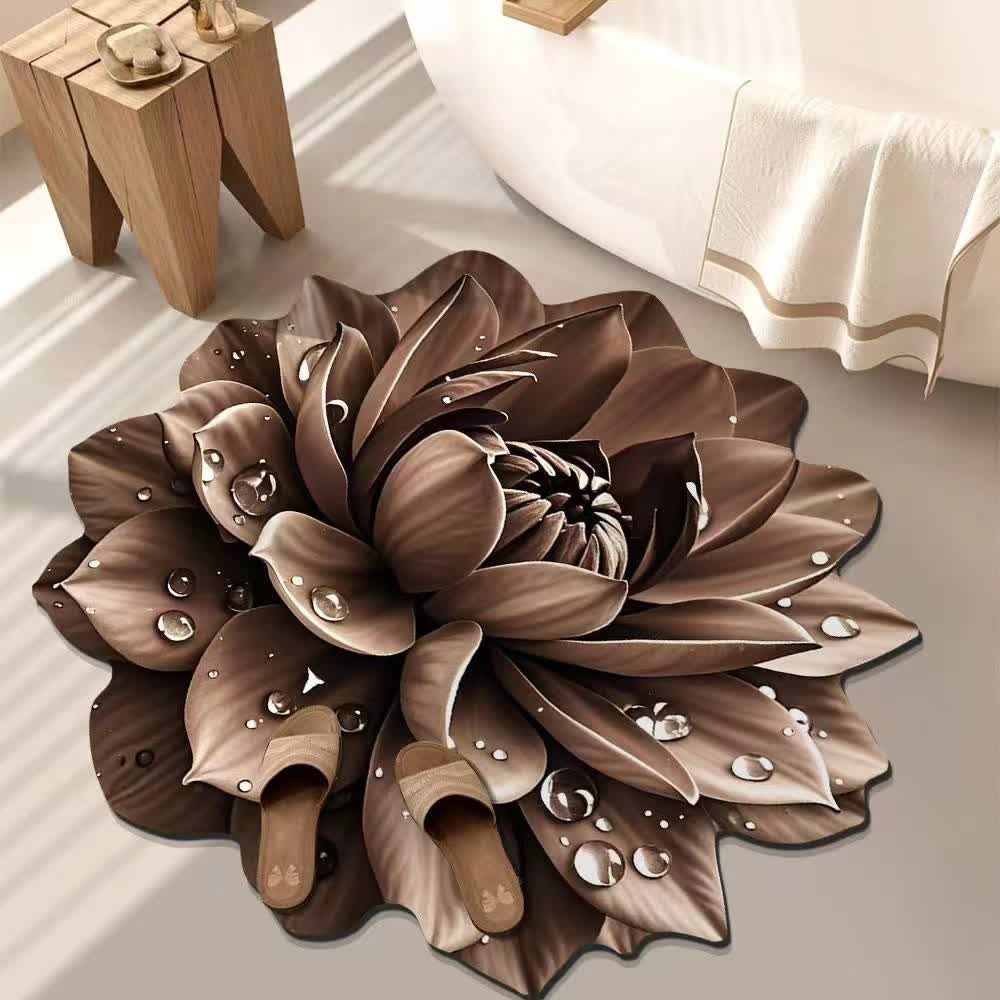 Tapis coloré à effet floral 3D - Chocolat - 140 cm - image 7