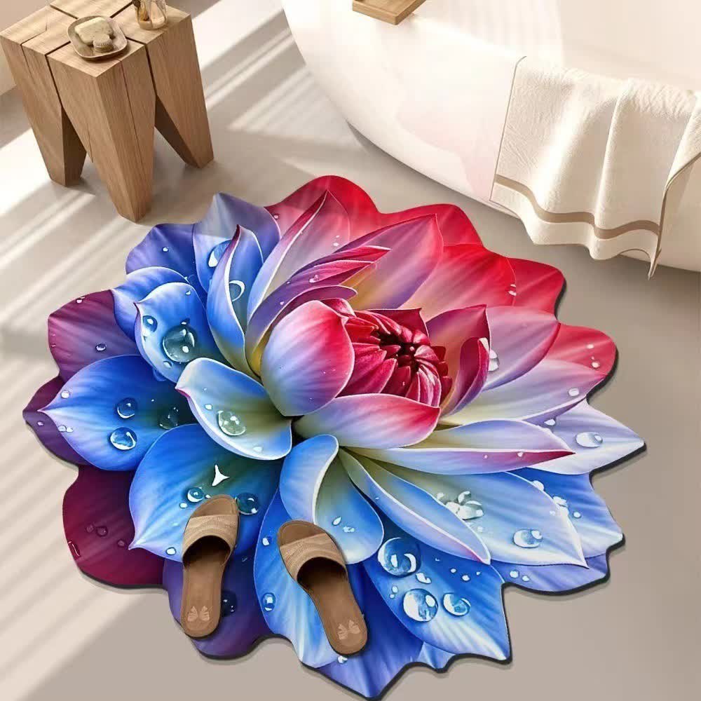 Tapis coloré à effet floral 3D - Bleu et rouge - 140 cm - image 4
