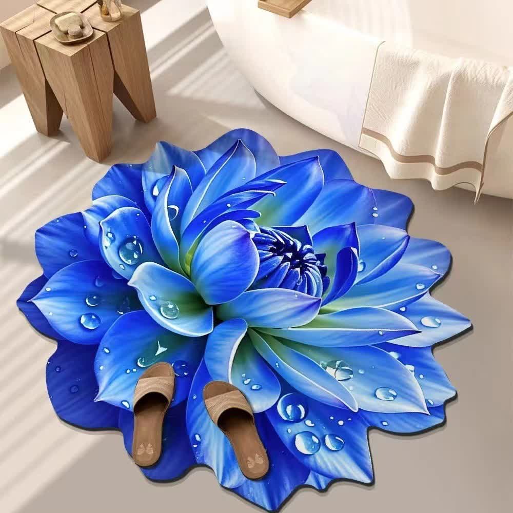 Tapis coloré à effet floral 3D - Bleu - 140 cm - image 6