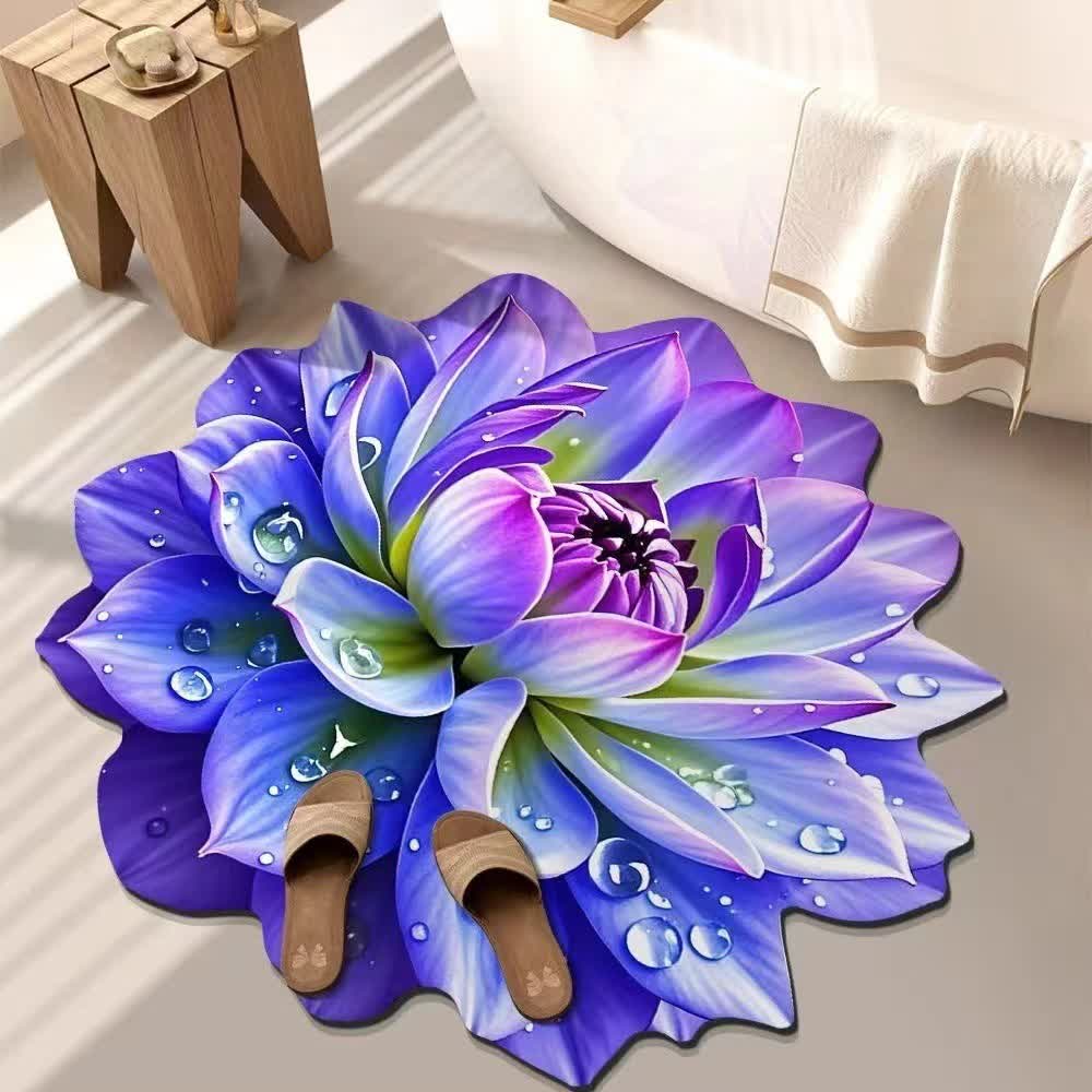 Tapis coloré à effet floral 3D - Violet - 140 cm - image 1