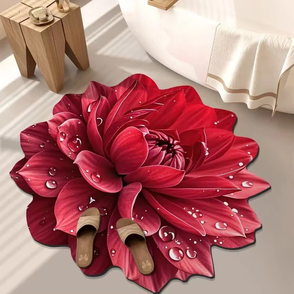 Tapis coloré à effet floral 3D - Rouge - 140 cm - image 3
