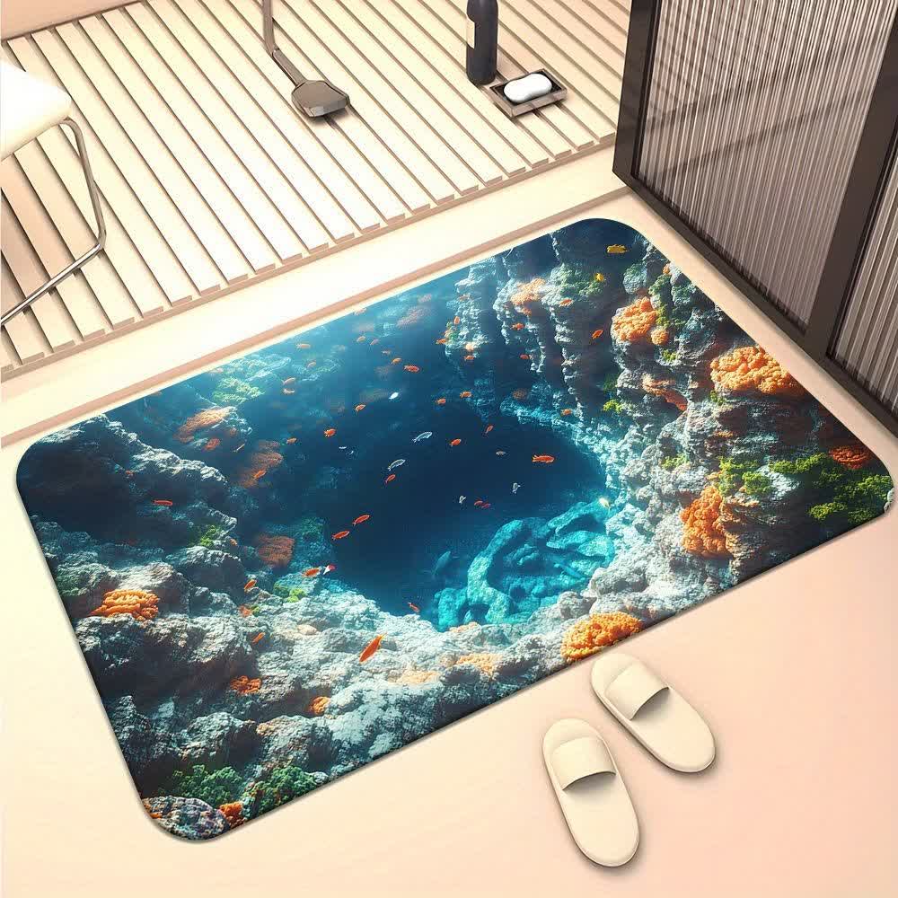 tapis à effet 3D paysage de grotte - grotte karstique sous-marine - 80 cm x 120 cm - image 1