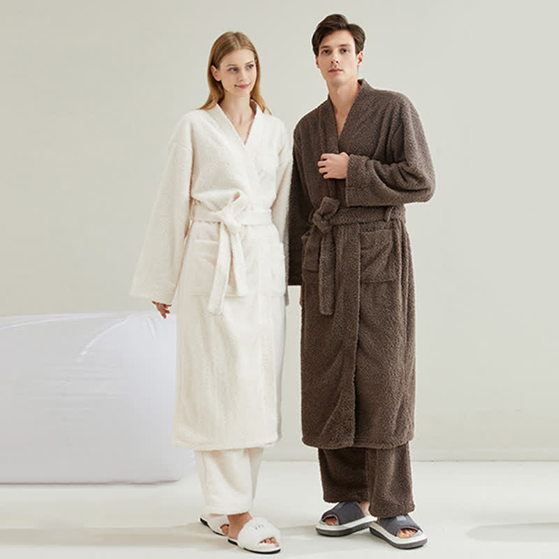 Ensemble peignoir et pantalon assortis, couleurs unies. - image 1