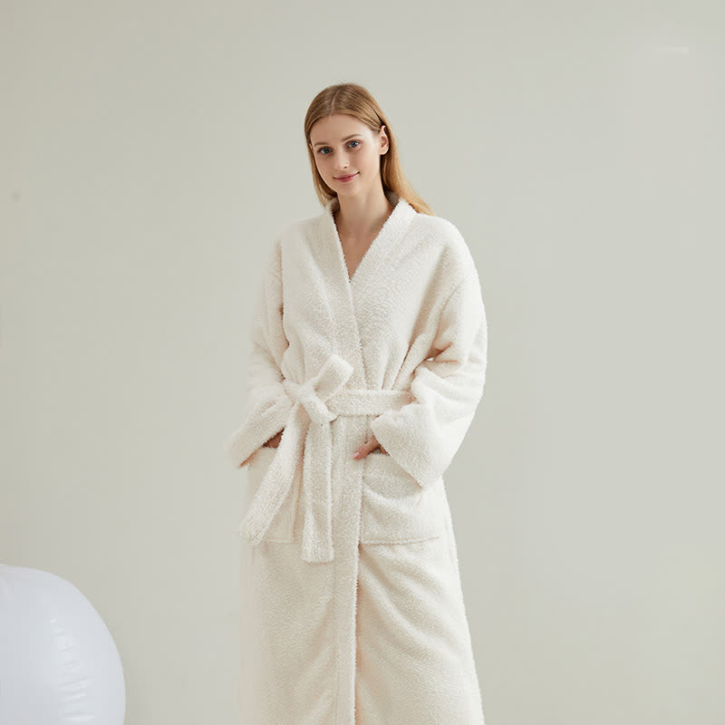 Ensemble peignoir et pantalon assortis, couleurs unies. - Peignoir avec pantalon - Beige - XXL - image 4
