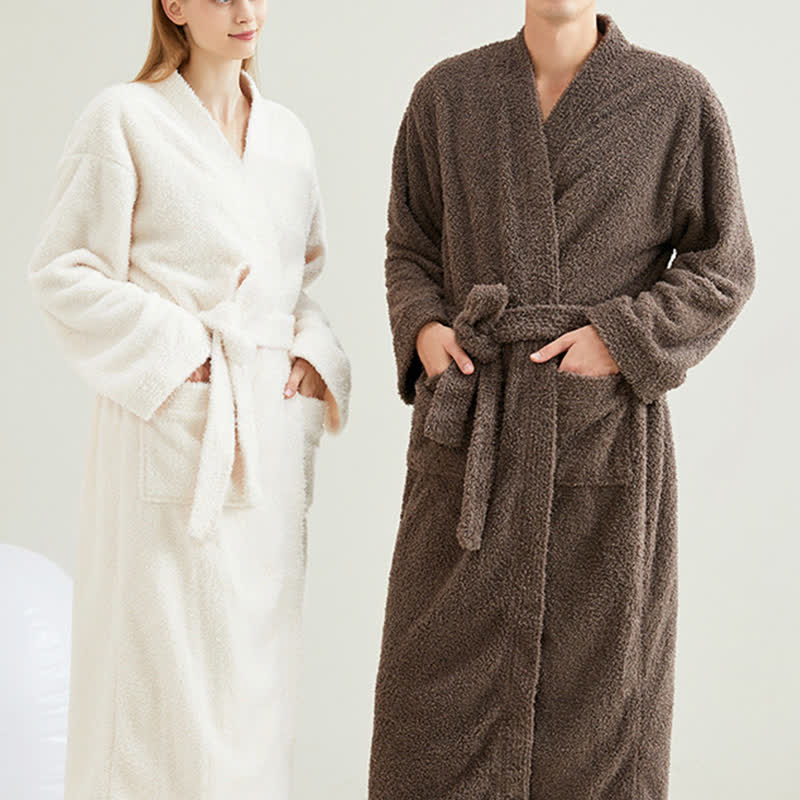 Ensemble peignoir et pantalon assortis, couleurs unies. - image 3