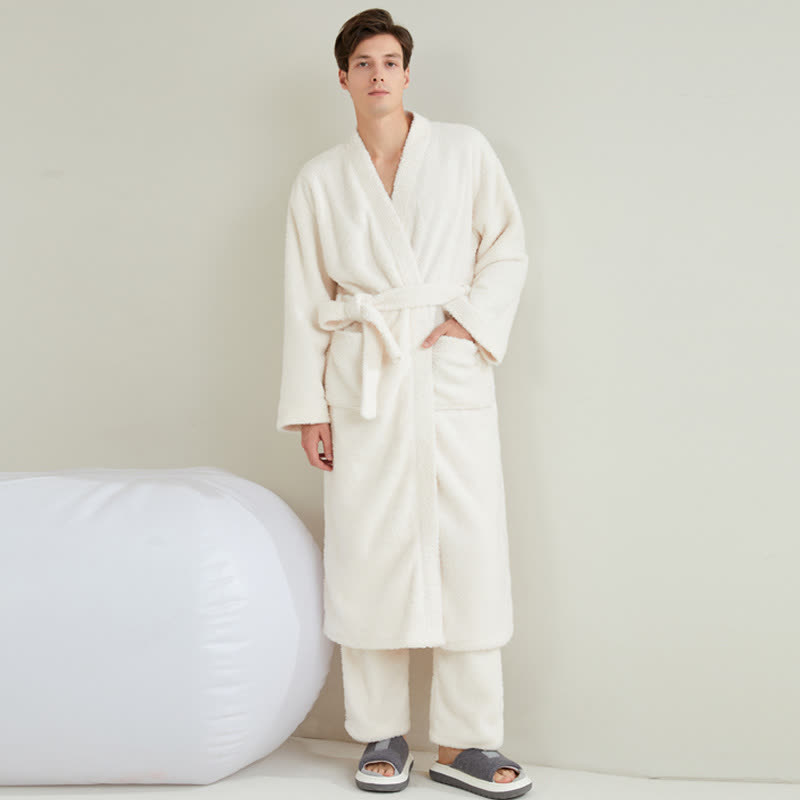 Ensemble peignoir et pantalon assortis, couleurs unies. - image 5
