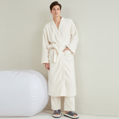Ensemble peignoir et pantalon assortis, couleurs unies. - image 5