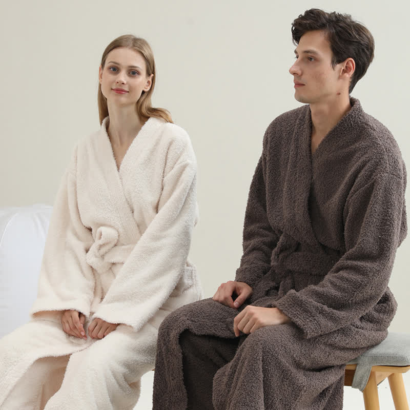 Ensemble peignoir et pantalon assortis, couleurs unies. - image 2