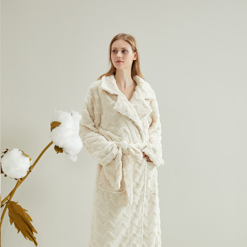 Peignoir unisexe, couleur unie, texture ondulée - Beige - XL - image 6