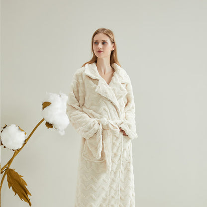 Peignoir unisexe, couleur unie, texture ondulée - Beige - XL - image 6