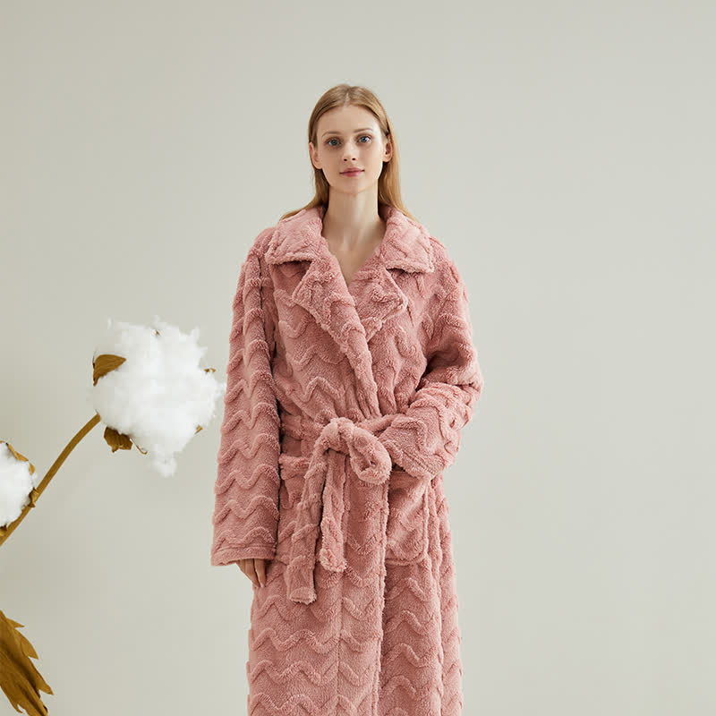 Peignoir unisexe, couleur unie, texture ondulée - Rose - XL - image 8