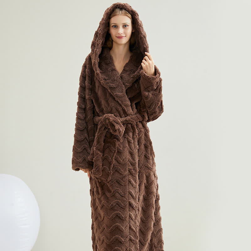 Peignoir unisexe à capuche et motif vagues - Café - 2XL - image 7