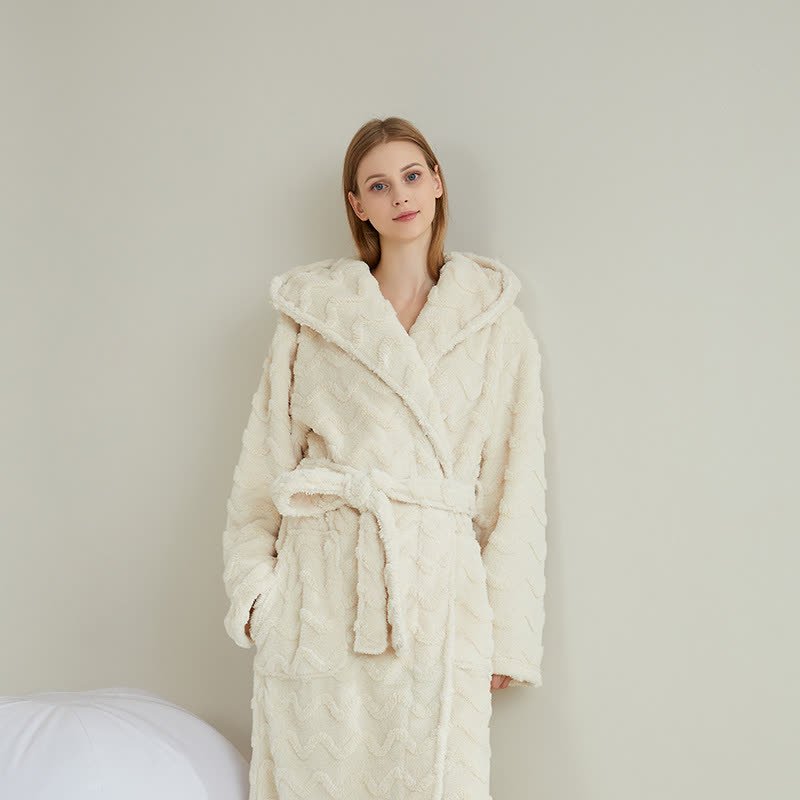 Peignoir unisexe à capuche et motif vagues - Beige - 2XL - image 5