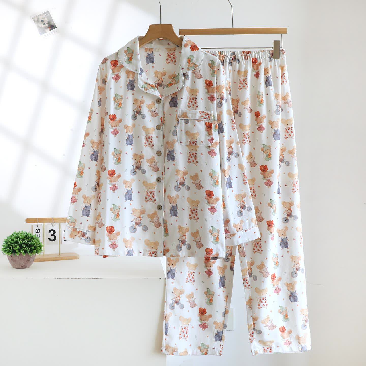 Ensemble de vêtements d'intérieur en coton brossé à motifs d'animaux de dessin animé - Comme sur la photo - XL - image 0