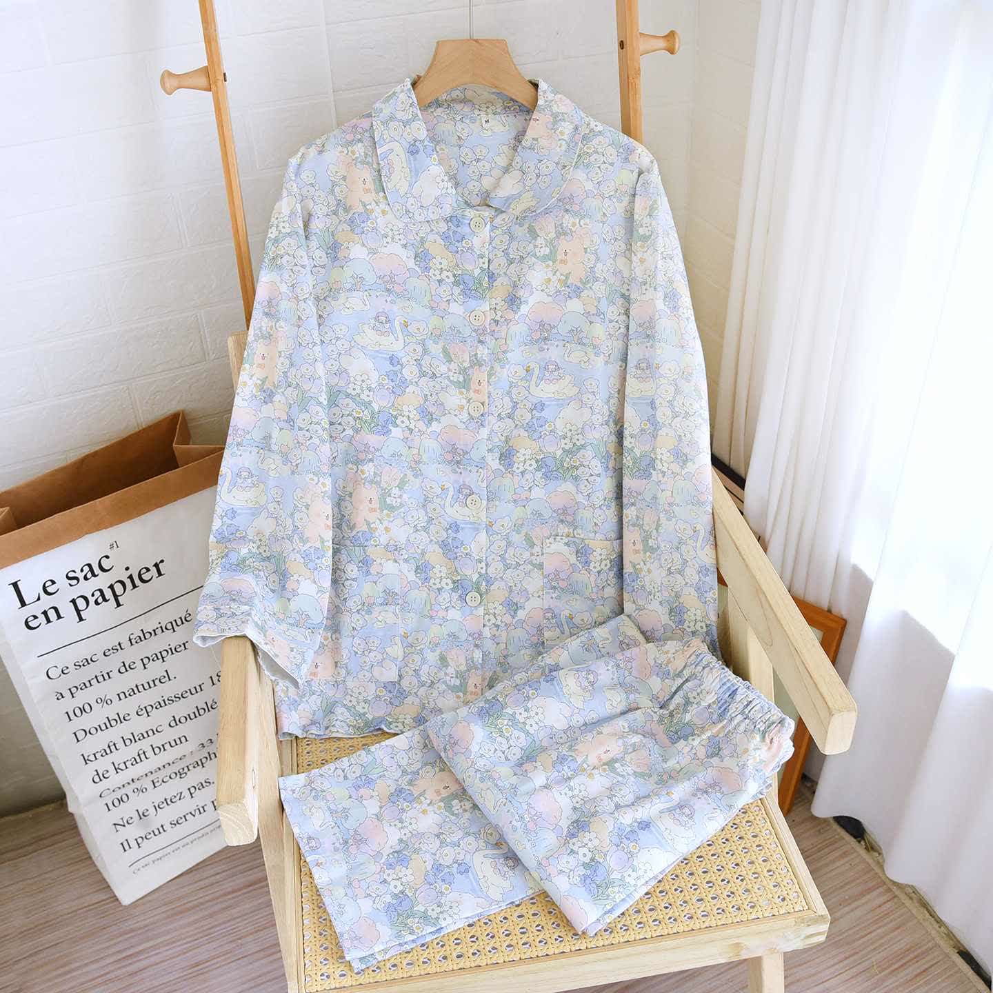 Ensemble de vêtements d'intérieur Swan Garden en coton brossé - Comme sur la photo - XL - image 0