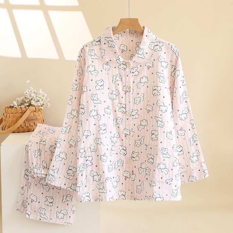 Ensemble de vêtements d'intérieur en coton brossé avec un motif de chiot de dessin animé - image 1