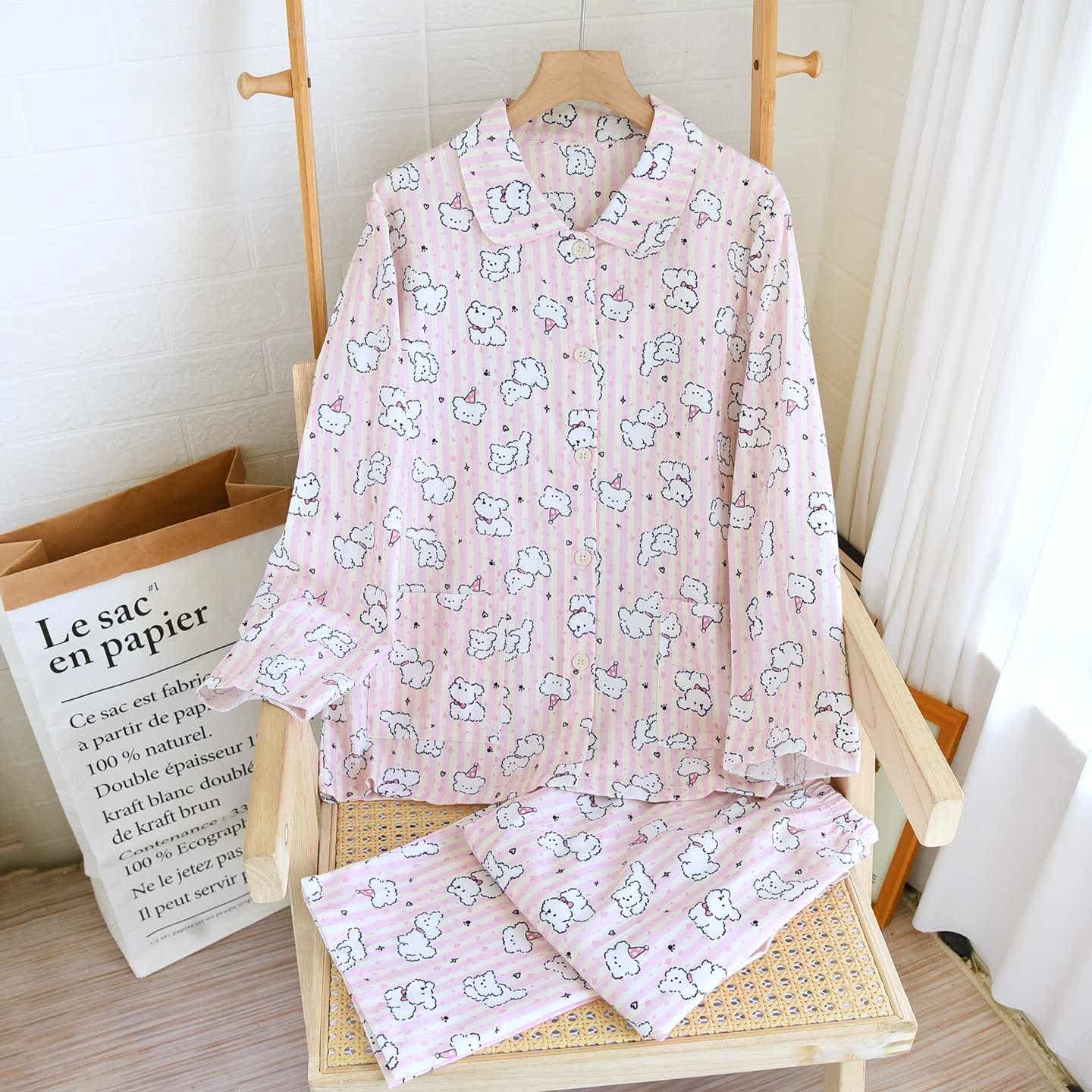 Ensemble de vêtements d'intérieur en coton brossé avec un motif de chiot de dessin animé - Comme sur la photo - XL - image 0