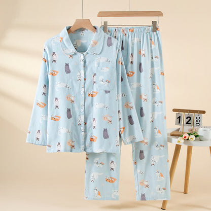 Ensemble de vêtements d'intérieur en coton brossé avec un motif de chat de dessin animé - Comme sur la photo - XL - image 0