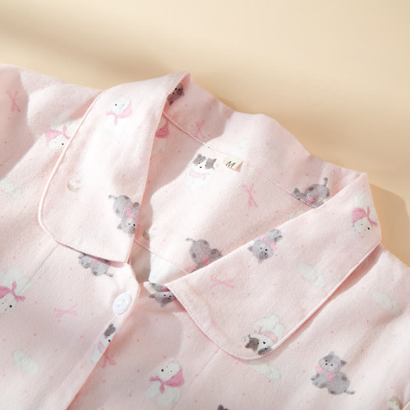 Ensemble de détente adorable en coton brossé à motifs de chiens et de chats - image 2