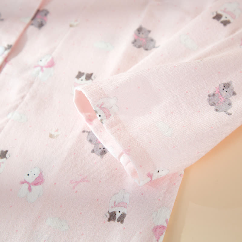 Ensemble de détente adorable en coton brossé à motifs de chiens et de chats - image 4