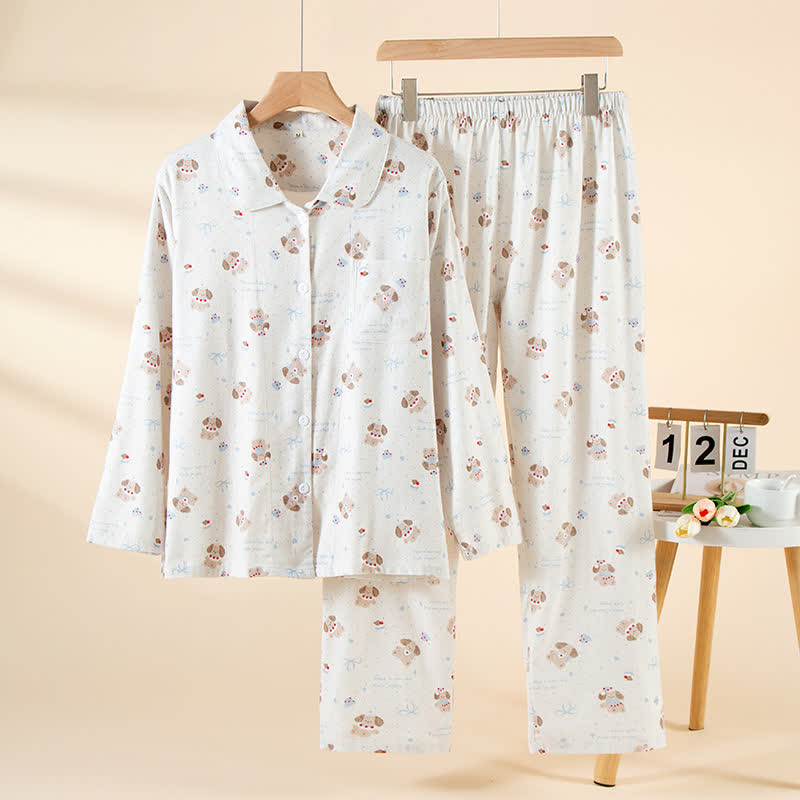 Ensemble de vêtements d'intérieur en coton brossé, beige chien - Comme sur la photo - XL - image 0