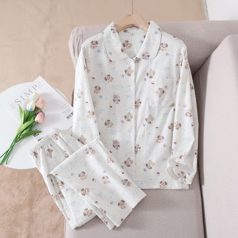 Ensemble de vêtements d'intérieur en coton brossé, beige chien - image 1