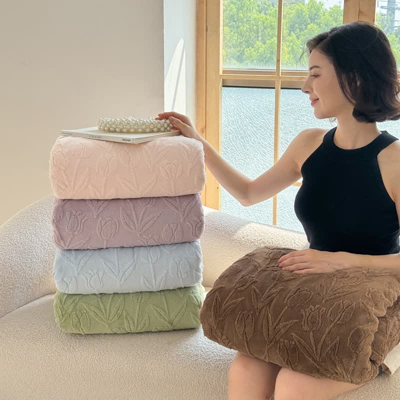 Couverture en peluche à motif tulipe, en fausse fourrure - image 1