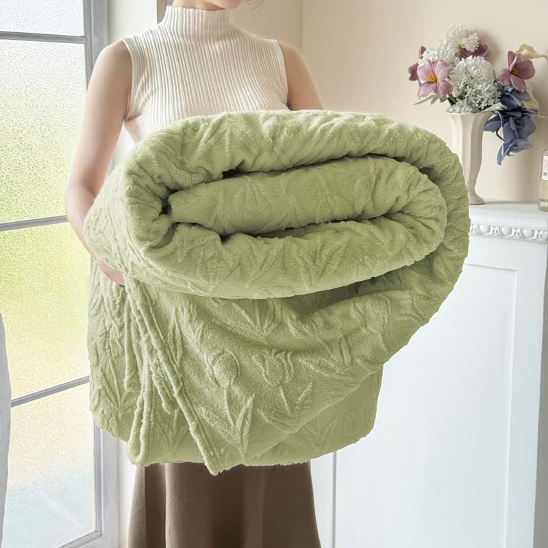 Couverture en peluche à motif tulipe, en fausse fourrure - Vert - 2 taies d'oreiller - 48 cm x 74 cm - image 12