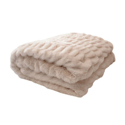 Couverture en fausse fourrure de lapin à motif batik - Café léger - 150 cm x 200 cm - image 9