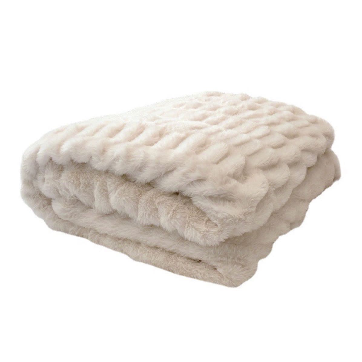 Couverture en fausse fourrure de lapin à motif batik - Beige - 150 cm x 200 cm - image 7