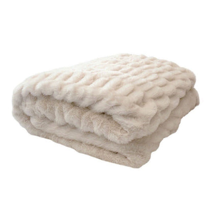 Couverture en fausse fourrure de lapin à motif batik - Beige - 150 cm x 200 cm - image 7