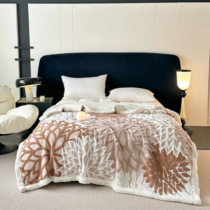 Couverture en sherpa à motif floral - Kaki - 200 cm x 230 cm - image 0