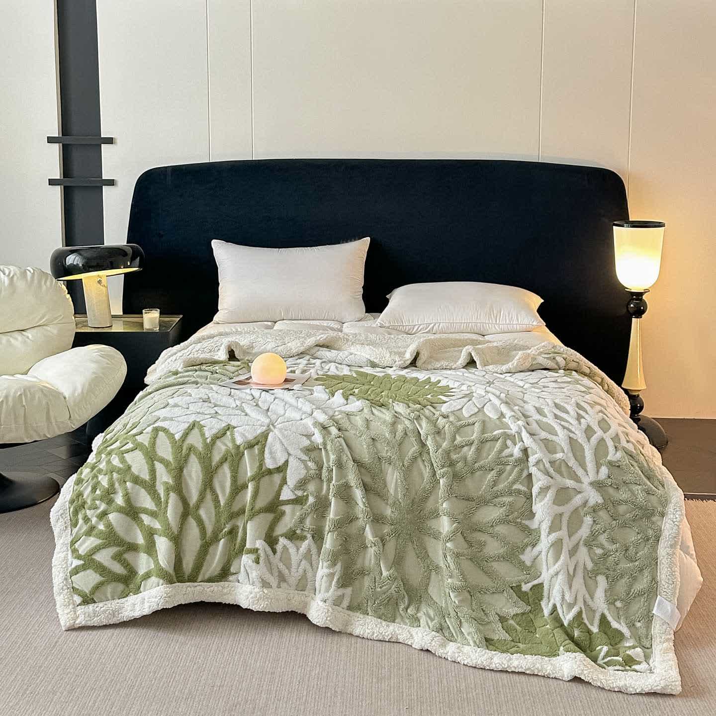 Couverture en sherpa à motif floral - Vert clair - 200 cm x 230 cm - image 11