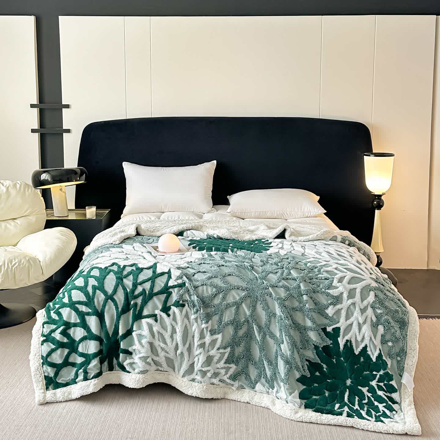 Couverture en sherpa à motif floral - vert foncé - 200 cm x 230 cm - image 12