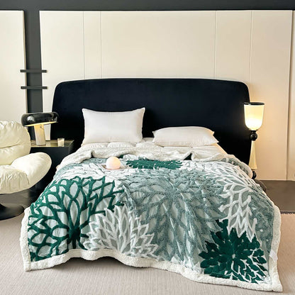 Couverture en sherpa à motif floral - vert foncé - 200 cm x 230 cm - image 12