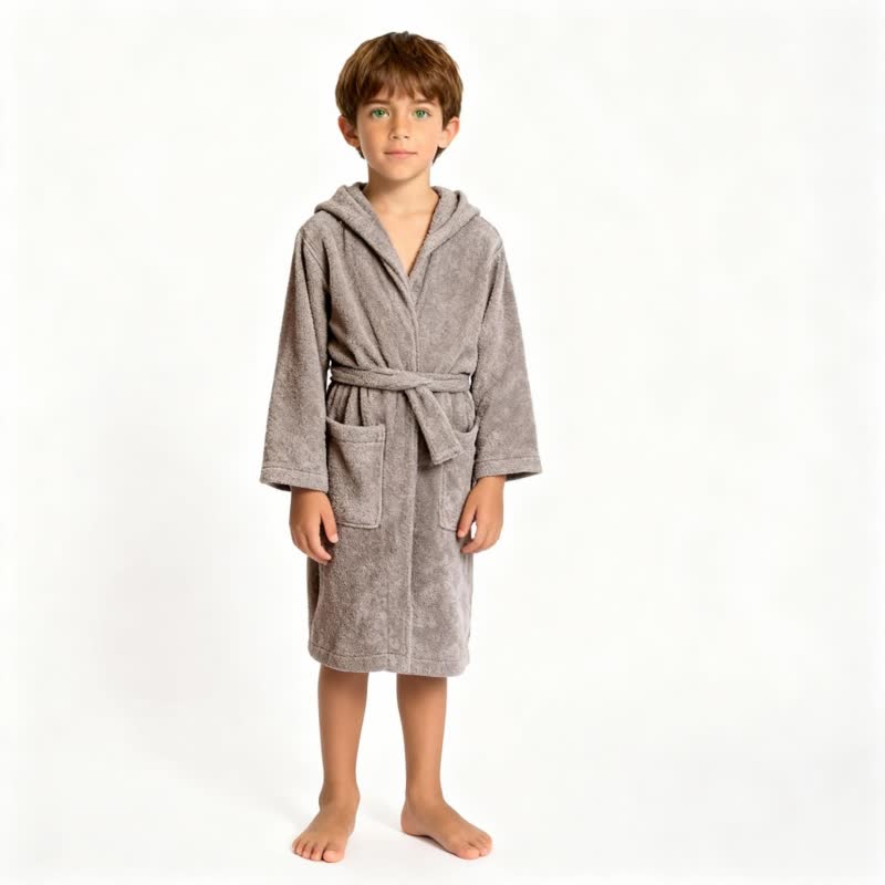Peignoir en coton pour enfant avec capuche - Gris - L - image 9
