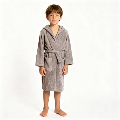 Peignoir en coton pour enfant avec capuche - Gris - L - image 9