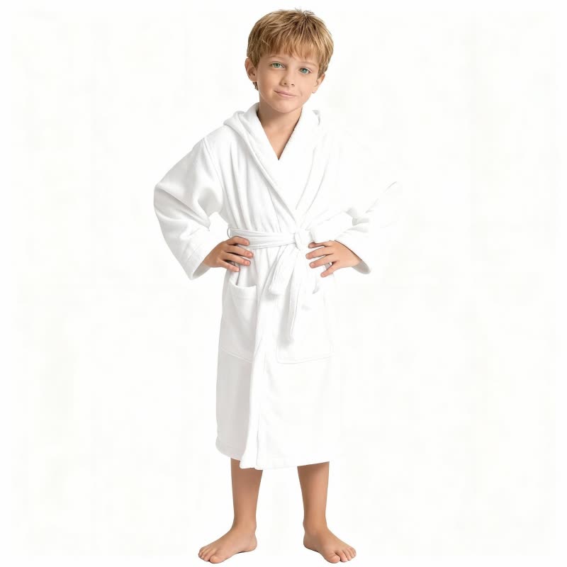 Peignoir en coton pour enfant avec capuche - Blanc - L - image 1