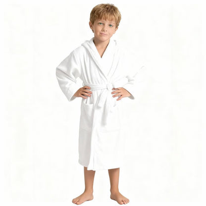 Peignoir en coton pour enfant avec capuche - Blanc - L - image 1