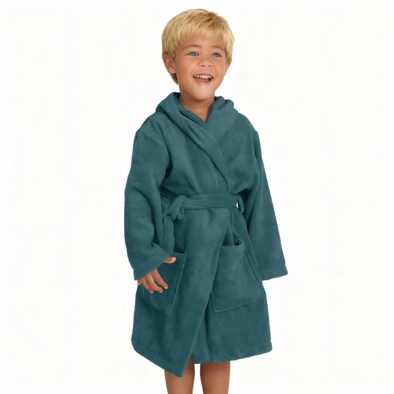 Peignoir en coton pour enfant avec capuche - Vert - L - image 4