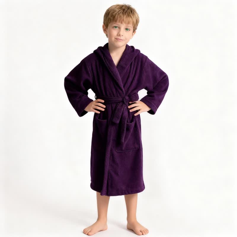 Peignoir en coton pour enfant avec capuche - Violet - L - image 6