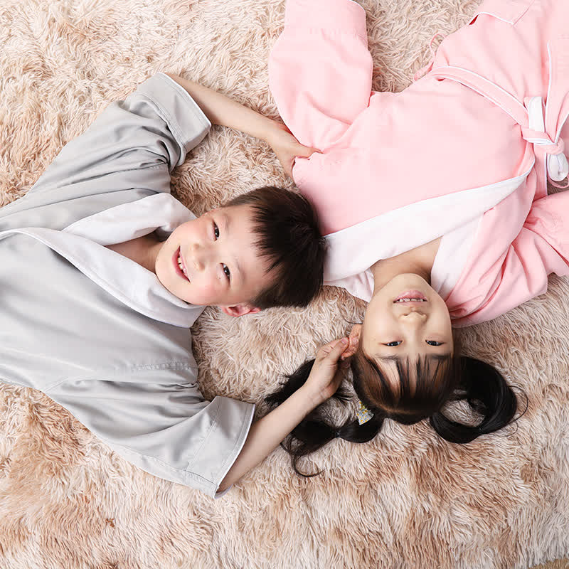 Peignoir enfant minimaliste et uni avec poche - image 2