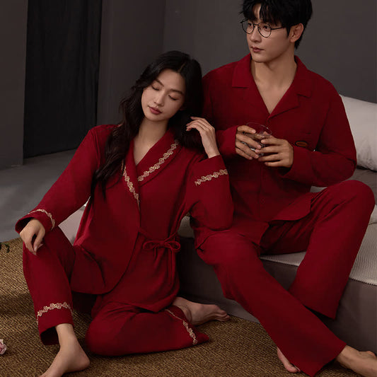 Ensemble pyjama partenaire en coton rouge - Rouge - Homme : 3XL - image 0