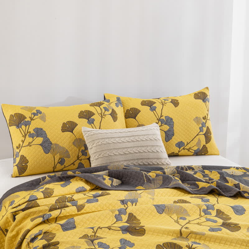 Couvre-lit réversible en coton biologique à motif de feuilles de ginkgo - image 21